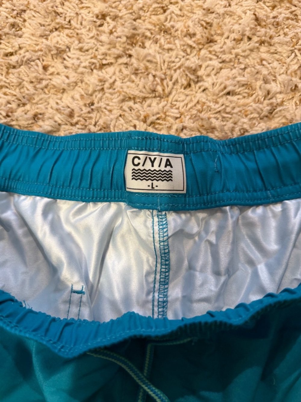Men's Ombre Teal-Aqua Swim Trunks with Drawstring - Picture 3 of 4